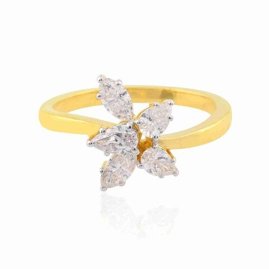 0.71 TCW HI/SI Pear Diamond Band Ring 18K Yellow Gold