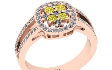 0.72 Ctw I2/I3 Treated Fancy Yellow And White Diamond 14K Rose Gold Cluster Ring