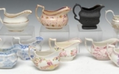 19th century boat shaped jugs, various, including