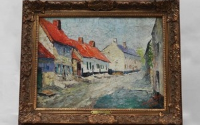 20TH CENTURY,LANDSCAPE OIL PAINTING WITH OLD WOOD