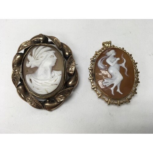 1 9ct gold mounted cameo Brooch and one yellow metal cameo m...