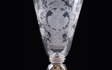 A Baroque glass bearing the coat-of-arms of Counts Palffy and the dedication "Was Gott und dem Kayser treu"