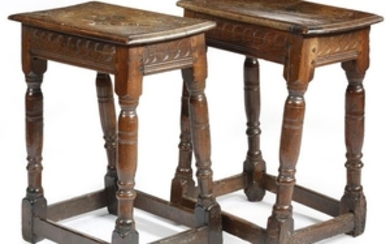 A pair of Charles I oak joint stools attributed to…