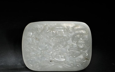Chinese White Jade Plaque with Li Yu, 18th Century