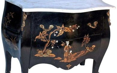 Chinoiserie Black Lacquer Marble Top Bombay
