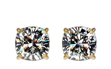 1 ctw Certified VS/SI Quality Cushion Diamond Stud Earrings 10k Yellow Gold