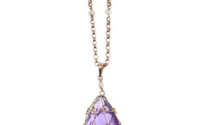 An early 20th century 9ct gold amethyst and seed pearl