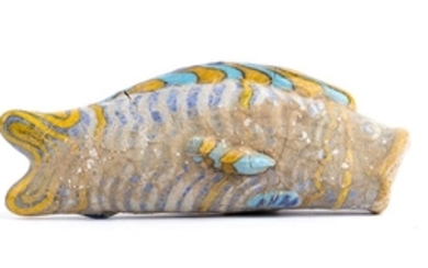Egyptian polychrome glass flask in the form of a Nile...