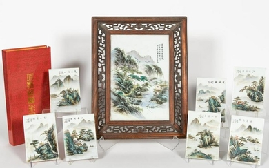 Eight, Chinese Landscape Motif Porcelain Plaques
