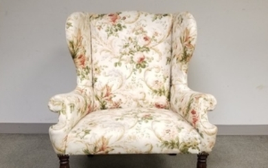 Federal Carved and Upholstered Mahogany Wing Chair