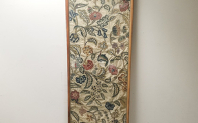 Framed Foliate-decorated Crewelwork Tapestry