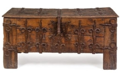A French Gothic Iron Mounted Oak Chest