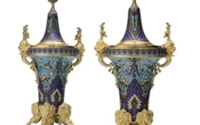 A PAIR OF FRENCH ORMOLU AND CLOISONNÉ ENAMEL BRULE PARFUMS, LAST QUARTER 19TH CENTURY