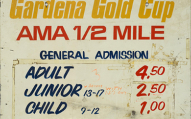 A Gardena Gold Cup AMA ½ Mile General Admission sign