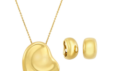 Gold Heart Pendant-Necklace, Tiffany & Co., Elsa Peretti, and Pair of Gold Earclips, Cartier, France