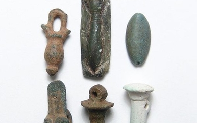 Group of 6 Egyptian stone and faience amulets