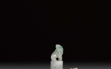 A group of three jade seals and decorations