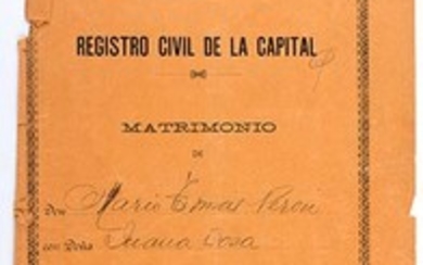 Original marriage certificate contracted on 10 November 1908 between Mario...