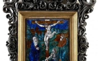 PLAQUE EN ÉMAIL PEINT POLYCHROME ET REHAUTS D'OR Atelier de Jean II Penicaud, deuxième moitié du XVIe siècle