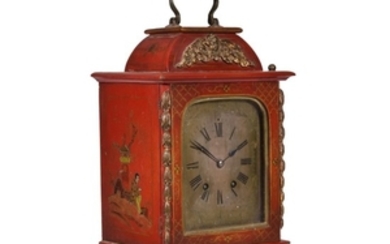 A red lacquer table clock in mid-18th century style