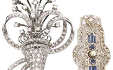 Two Platinum, Gold and Diamond Brooches
