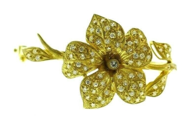 VINTAGE 14k Yellow Gold & Diamond Flower Bangle