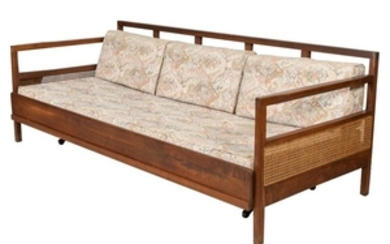 Walnut and Cane Trundle Bed
