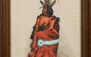 Watercolor Depicting "Pachtüwa-Chtä, an Arrikkara Warrior," After Karl Bodmer