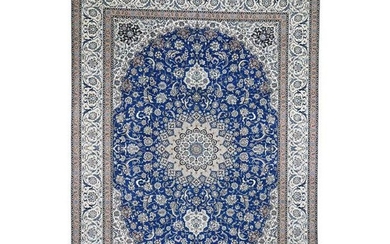 Wool And Silk Blue Persian Nain 400 KPSI Signed