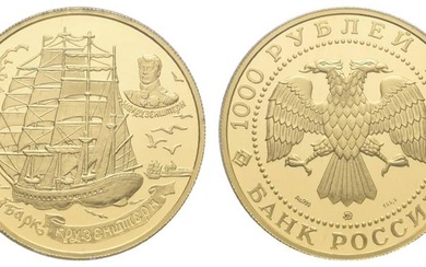1000 Rubel, Gold, 1997, Barke Kruzenstern, 5 Oz Gold. Parchimowicz...