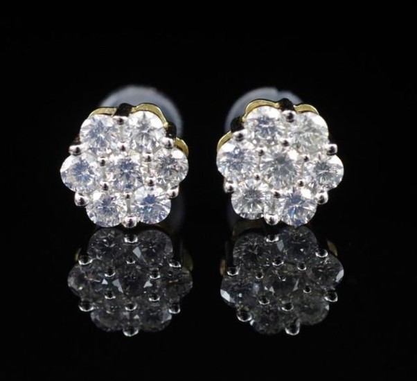 1.00ct diamond and 14ct yellow gold cluster stud earrings. M...