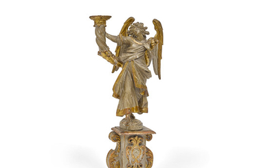An Italian carved, painted and parcel giltwood and gesso figure of an angel