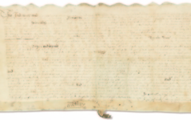RALEIGH, Walter (1554-1618). Document signed (“W Ralegh”), an indenture, n.p., 8 September 1589.