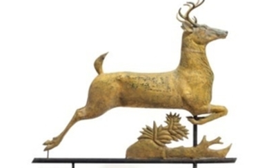 A RARE MOLDED GILT COPPER AND CAST ZINC LEAPING STAG WEATHERVANE, ATTRIBUTED TO J.W. FISKE & COMPANY (ACTIVE 1870-1893), NEW YORK, CIRCA 1875