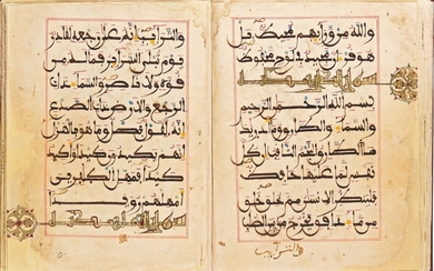 TWO ILLUMINATED QUR’AN SECTIONS, NORTH AFRICA OR SPAIN, DATED 802 AH/1400 AD