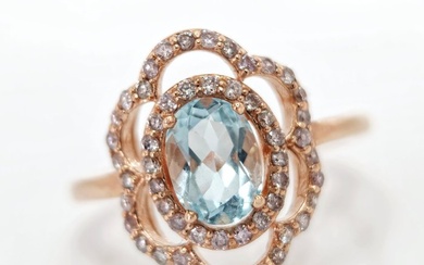 14 kt. Pink gold - Ring - 0.80 ct Aquamarine - Diamond
