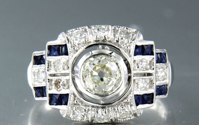 14 kt. White gold - Ring - 1.00 ct Diamond - Sapphire