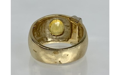 14K Yellow Gold Oval Shaped Yellow Sapphire Diamond Ring
