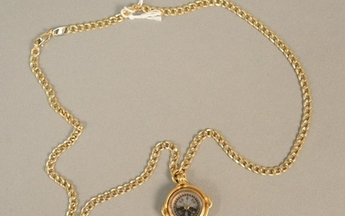 14K gold chain with two sided pendant compass and