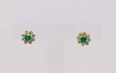 14Kt Yellow Gold Emerald Diamond Earring's.