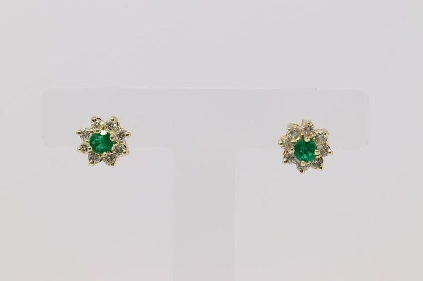 14Kt Yellow Gold Emerald Diamond Earring's.