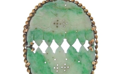 14k Gold Carved Jade Pendant
