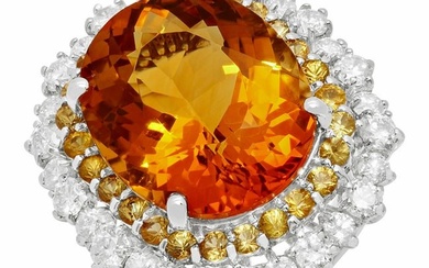 14k White Gold 10.36ct Citrine 1.00ct Yellow Sapphire 1.40ct Diamond Ring
