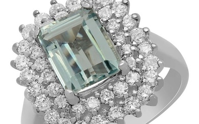 14k White Gold 2.03ct Aquamarine 1.12ct Diamond Ring