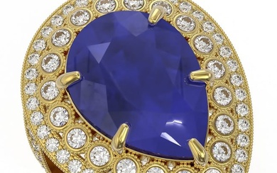 16.29 ctw Certified Sapphire & Diamond Victorian Ring 14K Yellow Gold