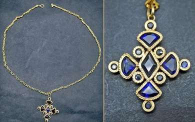 16th C. European Gold Necklace Cruciform w/ Sapphires