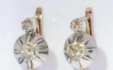 18 kt. Pink gold, Silver - Earrings, Short hanging, Antique Victorian, Anno 1900 - Diamond - Natural (untreated), NO RESERVE PRICE