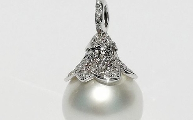 18 kt. South sea pearl, White gold - Pendant - Diamonds, ct 0.58