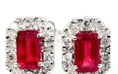18 kt. White gold - Earrings - 0.96 ct Ruby - Diamonds