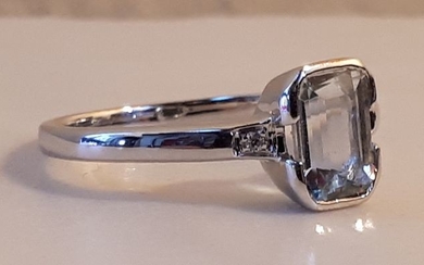 18 kt. White gold - Ring - 0.93 ct Aquamarine - Diamonds